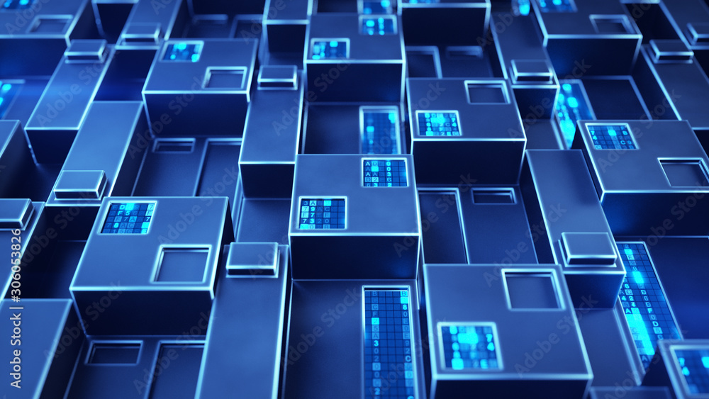 Poster futuristic sci-fi wall with digital hex code 3d render
