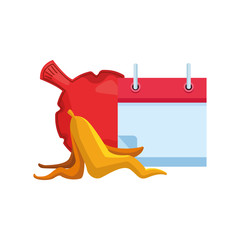 blank calendar with fart bag and banana peel icon