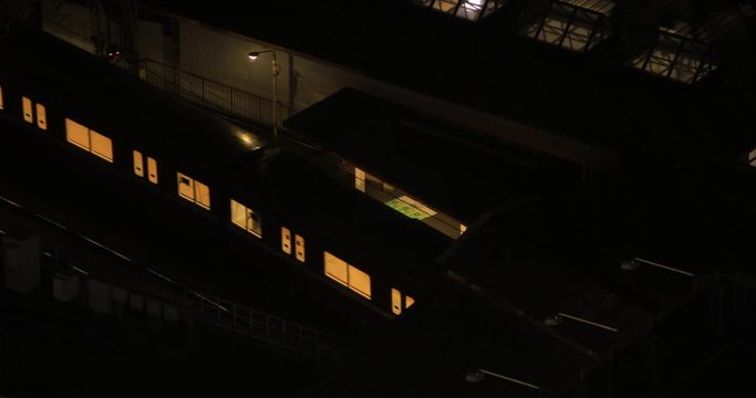 A train at Shinagawa stration in Tokyo at night