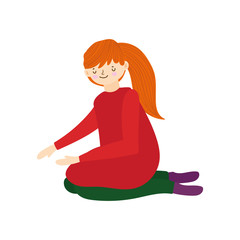 young woman on the knees with warm clothes