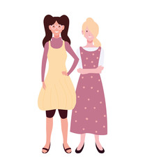 women standing with different poses on white background