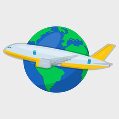 globe with airplane for travel symbol concept vector illustration
