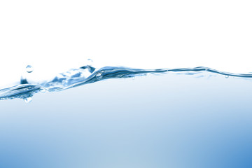 Water splash. Aqua flowing in waves and creating bubbles. Drops on the water surface feel fresh and clean. isolated on white background.