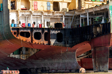 Close up image of Ship at Ship Breaking Yard in Chittagong, Bangladesh