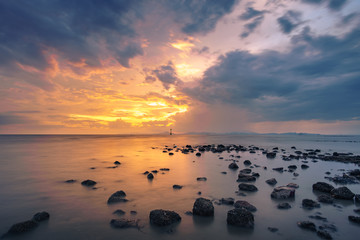 spectacular seascape sunset moment over corals formation