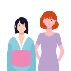 women with different poses on white background