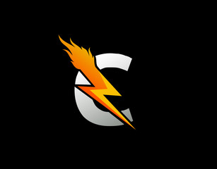 Fire Flash C Letter Logo Icon