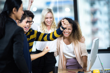 business team working with computer  online business success concept