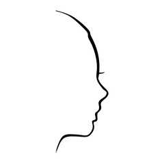 Face profile view. Elegant silhouette of a female head. Beautiful woman portrait. Thin line style