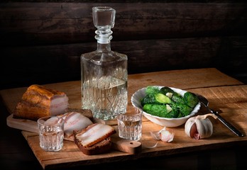 Vodka, smoked bacon and lightly salted cucumbers