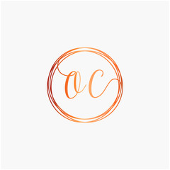 initial letter OC handwritten with circle element template. Creative fashion logo design, couple initial name , beauty icon. Logo with hand drawn style for wedding concept - vector