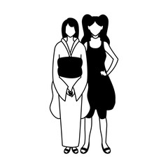 women faceless standing with different poses