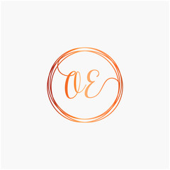 initial letter OE handwritten with circle element template. Creative fashion logo design, couple initial name , beauty icon. Logo with hand drawn style for wedding concept - vector