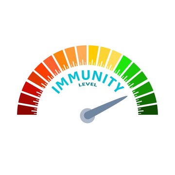 Color scale with arrow from red to green. The immunity level measuring device icon. Sign tachometer, speedometer, indicators. Colorful infographic gauge element.