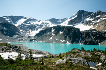 Turquoised-coloured wedgemount lake in Garibaldi provincial park