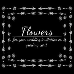 Wedding floral frame in vintage style isolated on black background. Nature illustration. Wedding pattern. Vector vintage illustration. Floral frame design