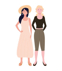 women standing with different poses on white background