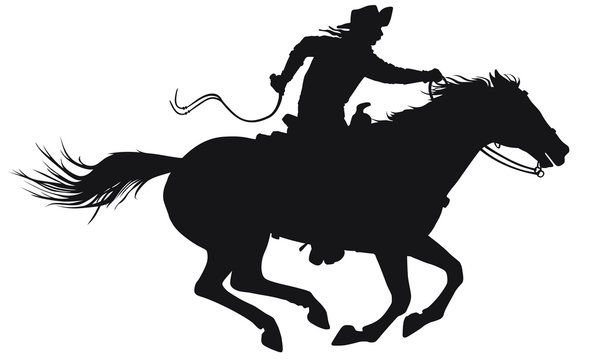 A Vector Silhouette Of A Wild West Cowboy Riding A Running Horse