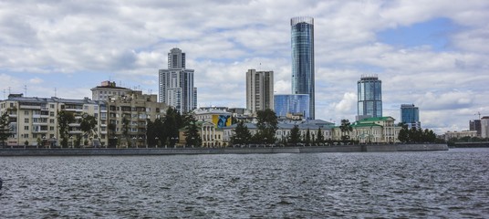 Panorama of a modern city on the river