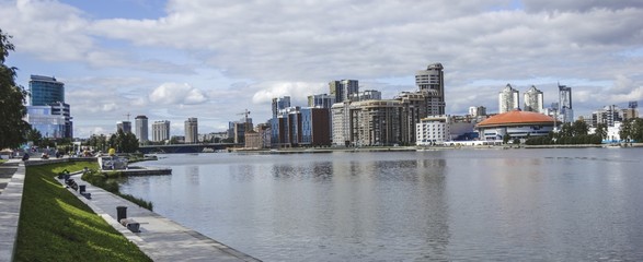Panorama of a modern city on the river