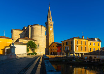 Old historical buildings and Lemene river in Portogruaro, Venezia