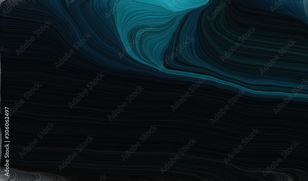 Poster smooth swirl waves background design with black, teal and dark slate gray color