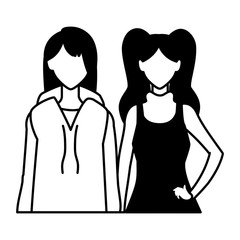 women faceless with different poses on white background