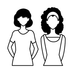 women faceless with different poses on white background