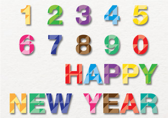 Colorful numbers and HAPPY NEW YEAR wording in polygon vector design.