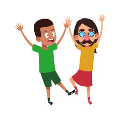 cartoon girl with crazy glasses scaring a boy icon