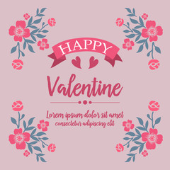 Hand drawing card happy valentine, with cute nature leaf flower frame. Vector