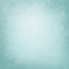 Blue green background texture, old distressed vintage grunge in faded white center and pastel blue border design that is blank with copyspace
