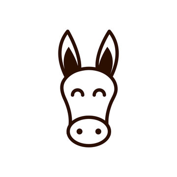 cute face donkey animal cartoon icon thick line