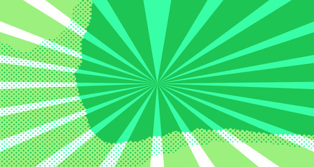 Obraz premium Vintage colorful comic book background. Green blank bubbles of different shapes. Rays, radial, halftone, dotted effects. For sale banner for your designe 1960s. Copy space vector eps10.