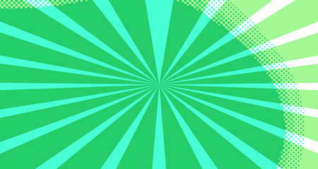 Vintage colorful comic book background. Green blank bubbles of different shapes. Rays, radial, halftone, dotted effects. For sale banner for your designe 1960s. Copy space vector eps10.