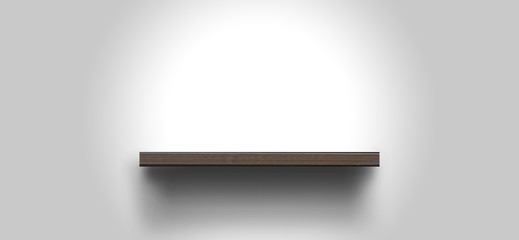 An empty wooden shelf on a white background for placing a product or product