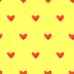 Seamless pattern with watercolor hearts. Romantic love hand drawn backgrounds texture. For greeting cards, wrapping paper, packaging, wedding, birthday, fabric, textile, Valentine's Day, mother's Day