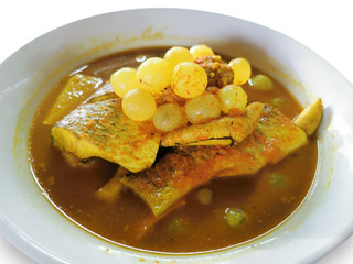 Sour Curry with  fish and fish egg on white background