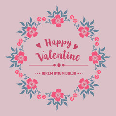 Vintage greeting card of happy valentine, with graphic beauty of pink flower frame. Vector