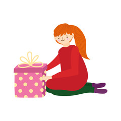 merry christmas woman with sweater and gift box