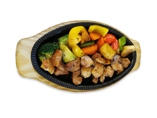Pork steak with vegetables Japanese style  on white background