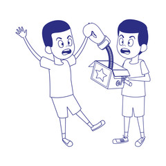 scared boy and boy with joke box icon