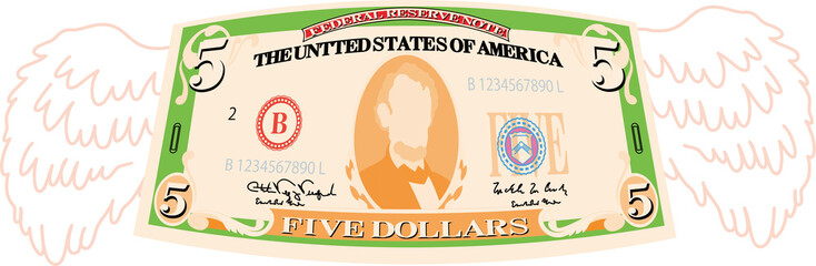 Colorful Feathered Deformed 5 dallors note