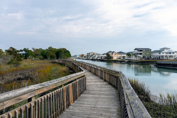 A boardwalk in Heritage Shores Nature Preserve, North Myrtle Beach is a beautiful walking trail through the salt marsh.