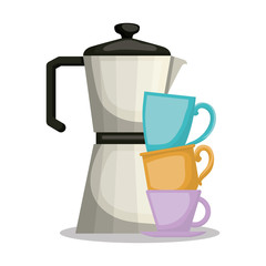 Coffee kettle and cups vector design