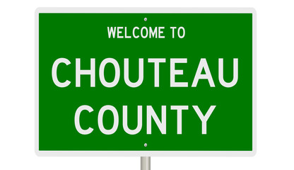 Rendering of a green 3d highway sign for Chouteau County