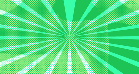 Vintage colorful comic book background. Green blank bubbles of different shapes. Rays, radial, halftone, dotted effects. For sale banner for your designe 1960s. Copy space vector eps10.