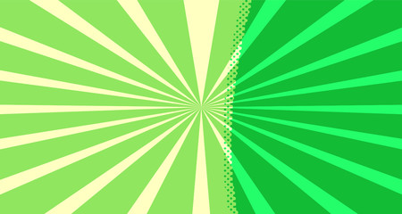 Vintage colorful comic book background. Green blank bubbles of different shapes. Rays, radial, halftone, dotted effects. For sale banner for your designe 1960s. Copy space vector eps10.