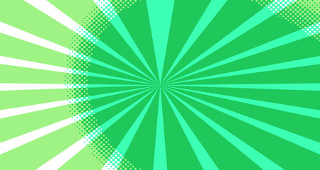 Vintage colorful comic book background. Green blank bubbles of different shapes. Rays, radial, halftone, dotted effects. For sale banner for your designe 1960s. Copy space vector eps10.