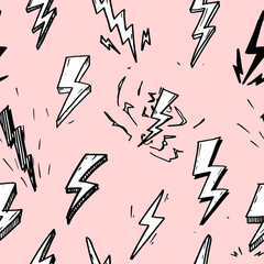 seamless pattern of hand drawn vector doodle electric lightning bolt symbol sketch illustrations.seamless pattern thunder symbol doodle icon.